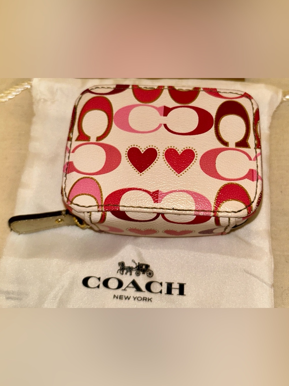 COACH Triple Pill Case Pink Red White with Gold Trim VERY RARE!